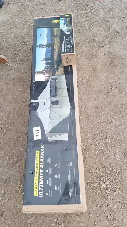 New in box Cabelas all season canvas tent. 20Ftx12Ft ultimate alaknak. Compatable stove and Cot. Tent is waterproof. Great tent for hunting season