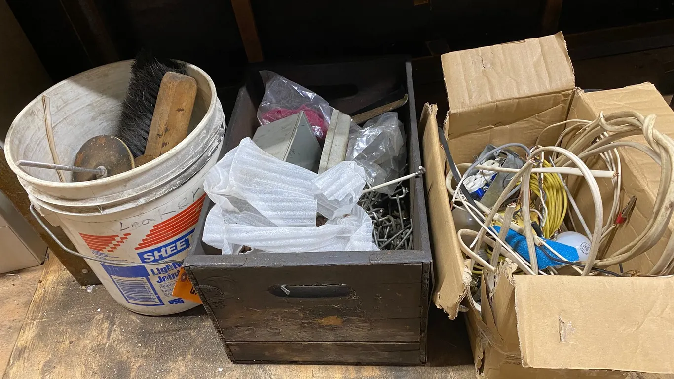 Box of Peg Board Hooks & Other Shop Items