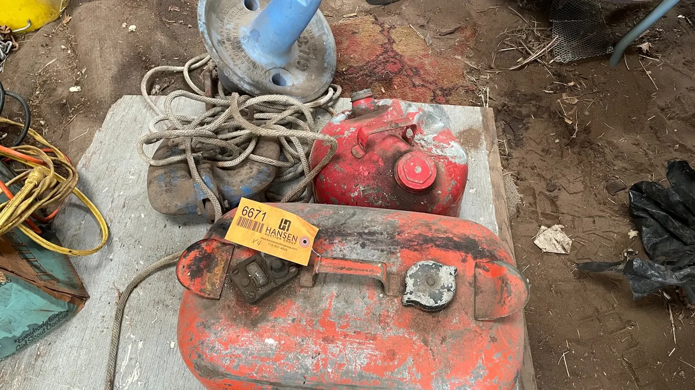 (2) Metal Gas Cans & (2) Boat Anchors
