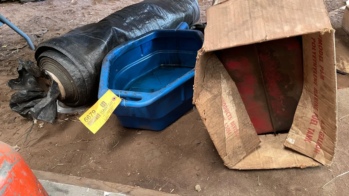 Roll of Landscape Fabric, Oil Catch Pan & Marine Fuel Tank