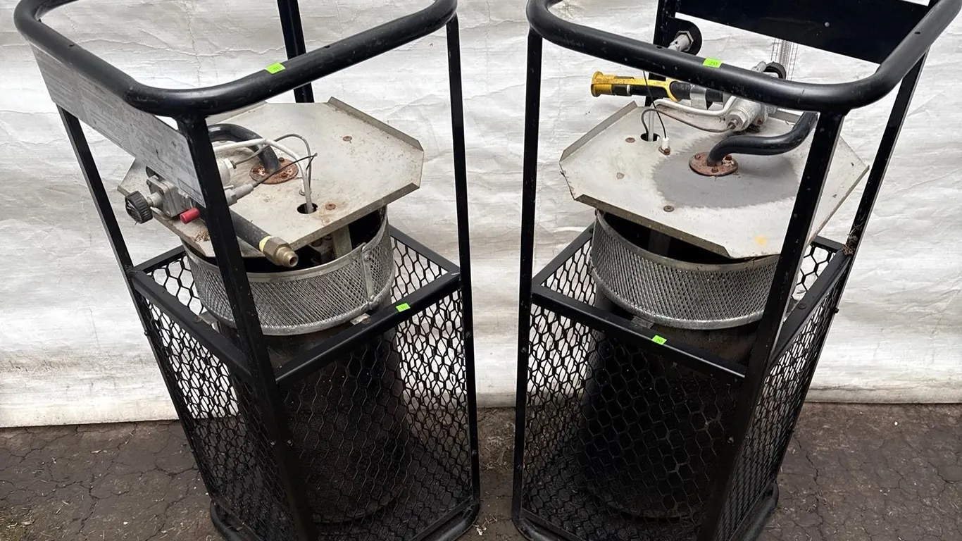 Outdoor Propane Heaters with Protective Metal Cages
