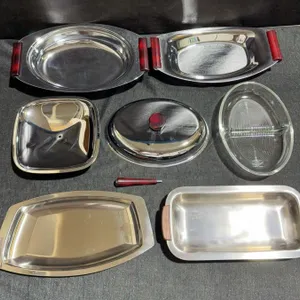 Vintage Stainless Steel and Glass Holloware Set with Dolphin and Gourmates Pieces
