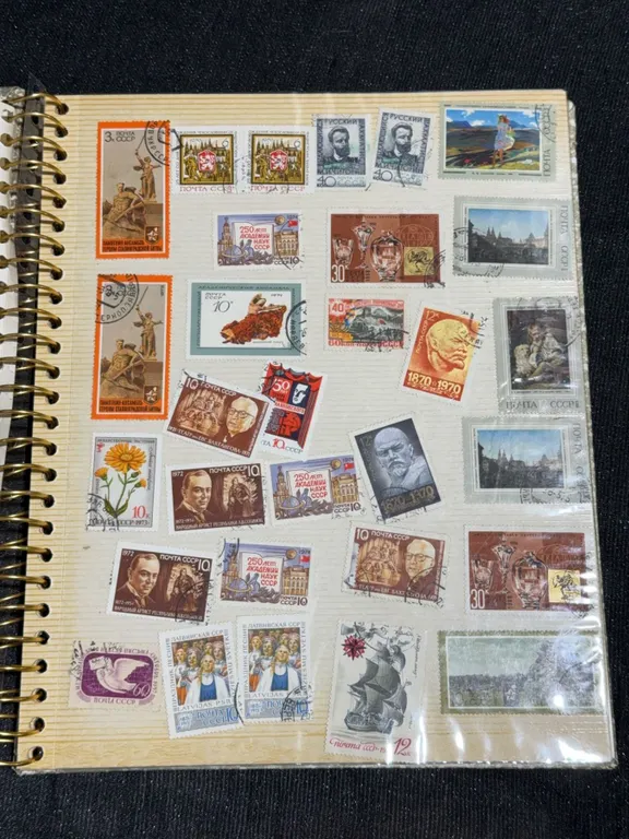 Album with 621 Vintage USSR and Russian Themed Postage Stamps