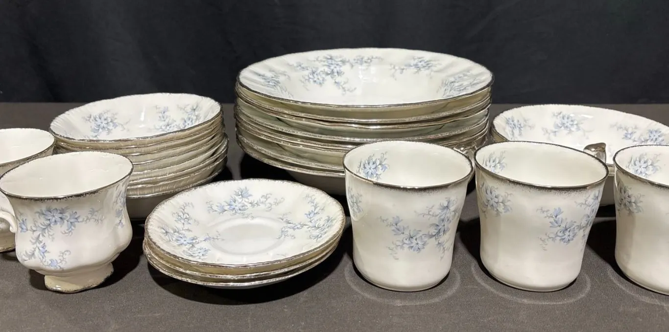 Paragon Fine Bone China Blue Flower Teacup, Saucer and Bowl Set, Service for Five