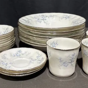 Paragon Fine Bone China Blue Flower Teacup, Saucer and Bowl Set, Service for Five