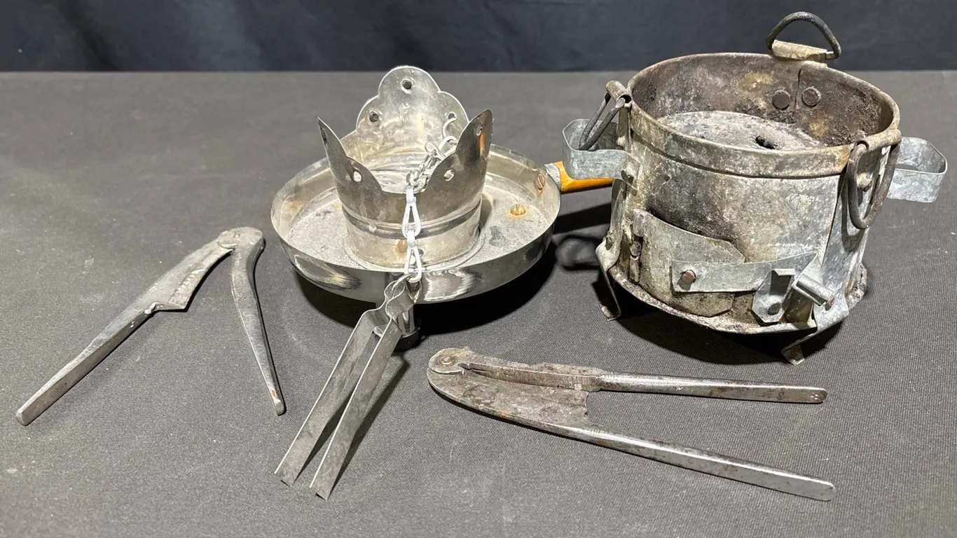 Vintage Metal Charcoal Burner and Tool Set