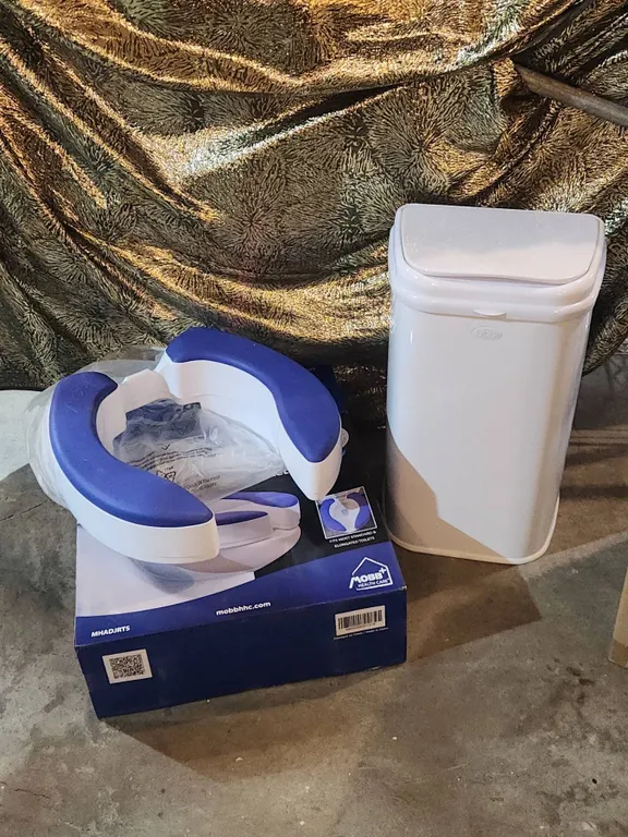 Ubbi Stainless Steel Adult Diaper Pail and MOBB 4" Adjustable Raised Toilet Seat