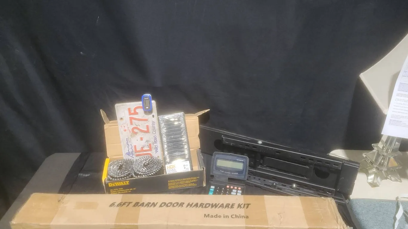 Lot: 6.6ft Barn Door Hardware Kit, DeWalt 15° Coil Nails, and more