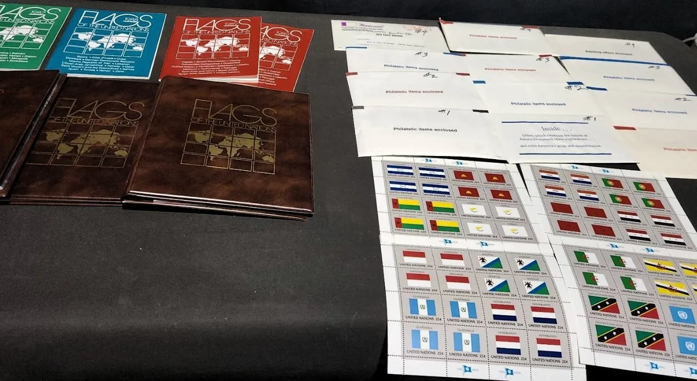 Flags of the United Nations Lot with Albums, Stamps and Envelopes