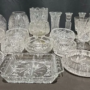 Cut Crystal Tableware Selection, Including Bowls, Glasses, and Candlesticks