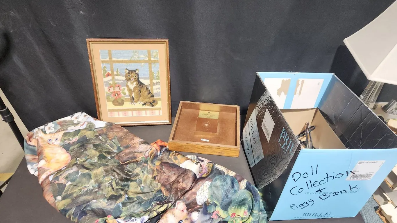 Framed Cat Needlepoint, Cat Print Fabric, Springtime Kittens Floor Lamp Base, Lamp Parts