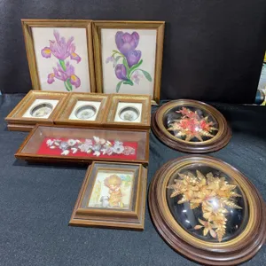 Framed Art and Hawaiian Gold-Plated Flower Plaques Lot
