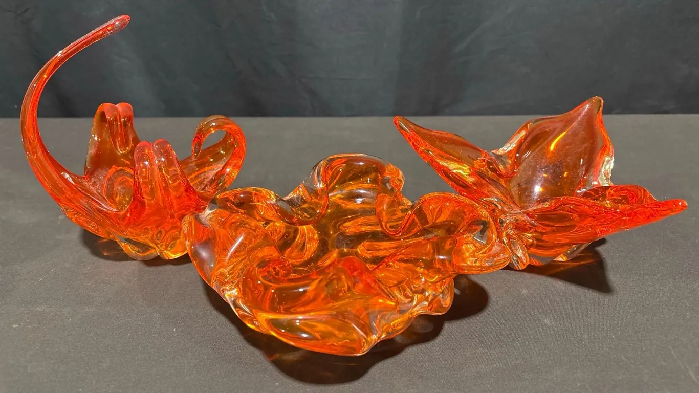 Chalet Canada Orange Art Glass Trio