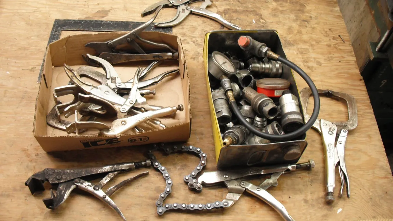 large lot of vice grips, & air tool adapters