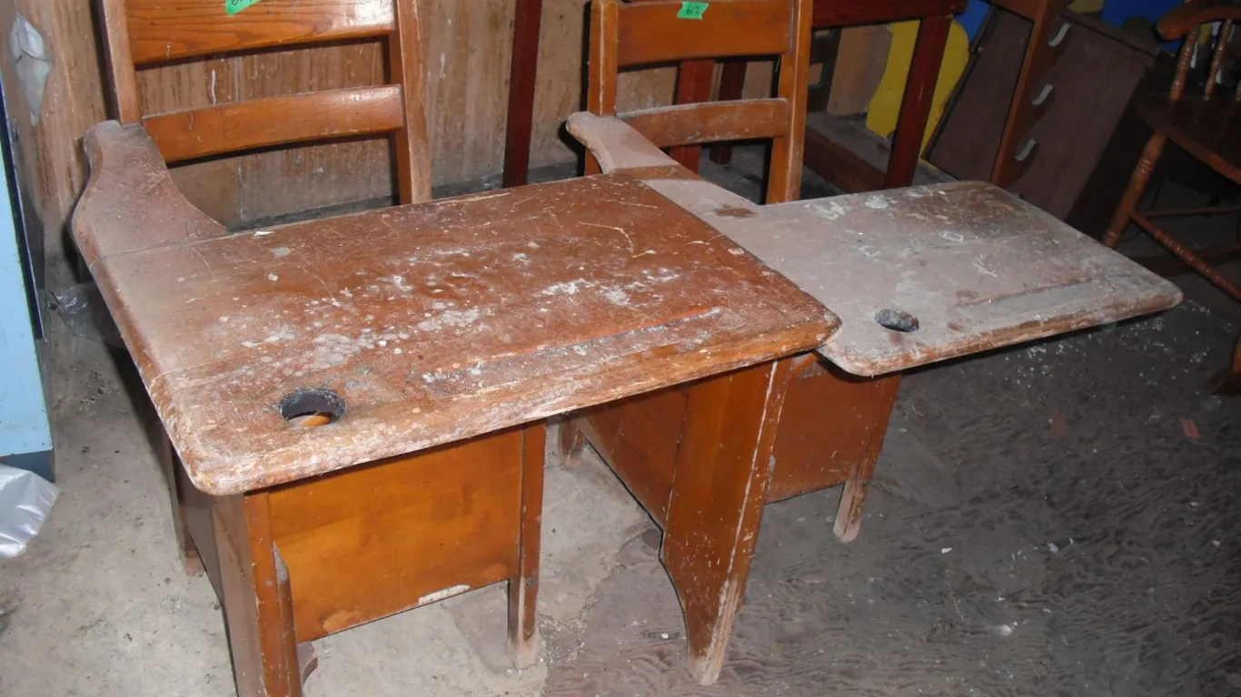 2 vintage school desks
