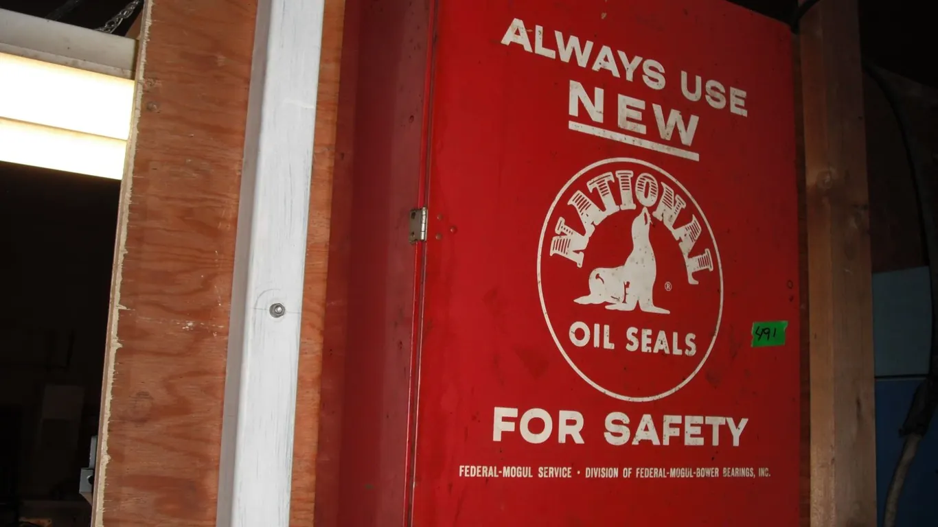 National oil seals parts cabinet with assorted seals and bearings