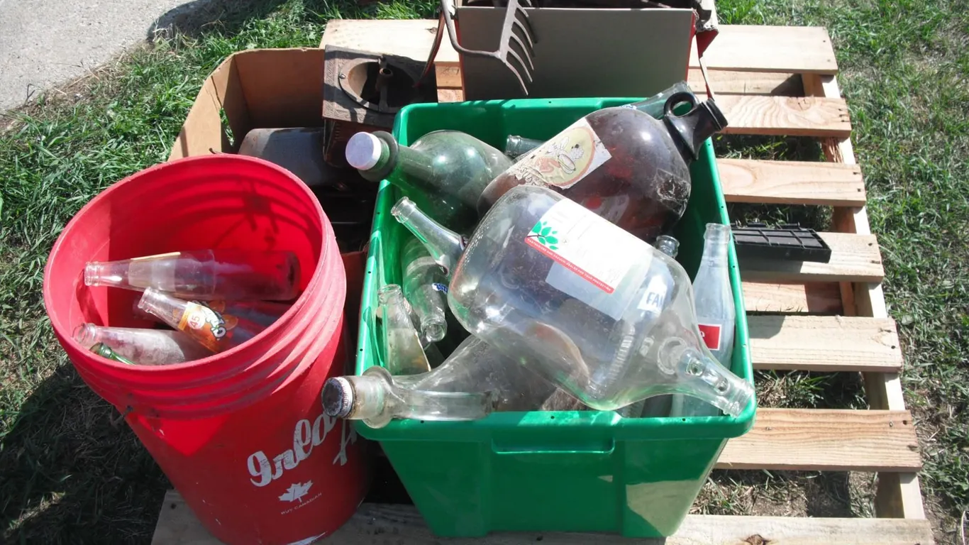 pallet lot - vintage bottles, horse bits, etc.