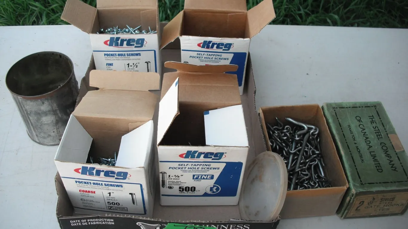 assorted screws, hooks, etc