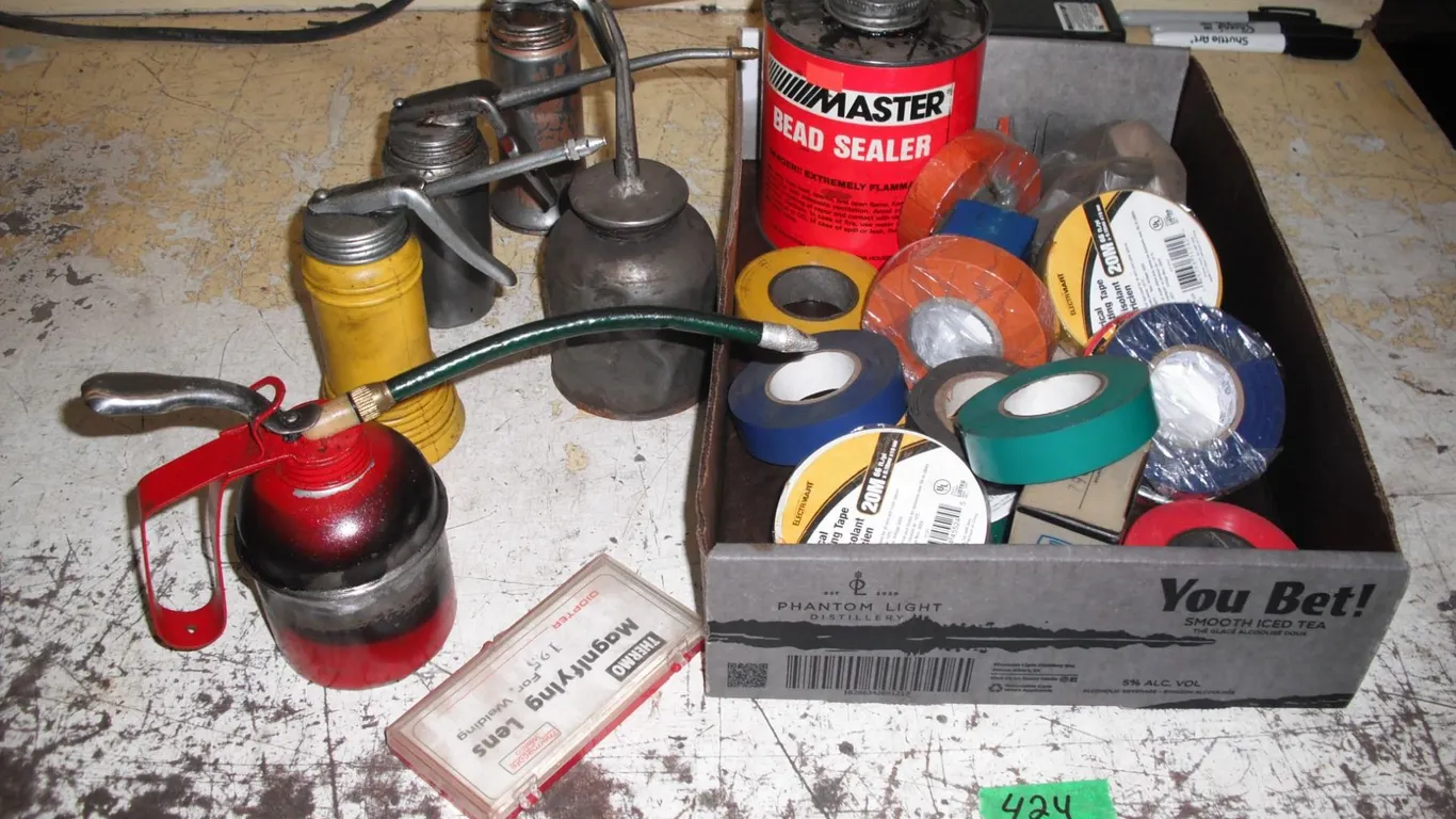 electrical tapes, handy oilers, bead sealer