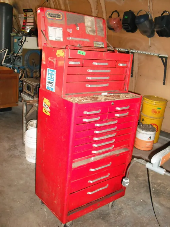 2pc tool chest with large assortement of tools - pliers, punches, chisels, etc.