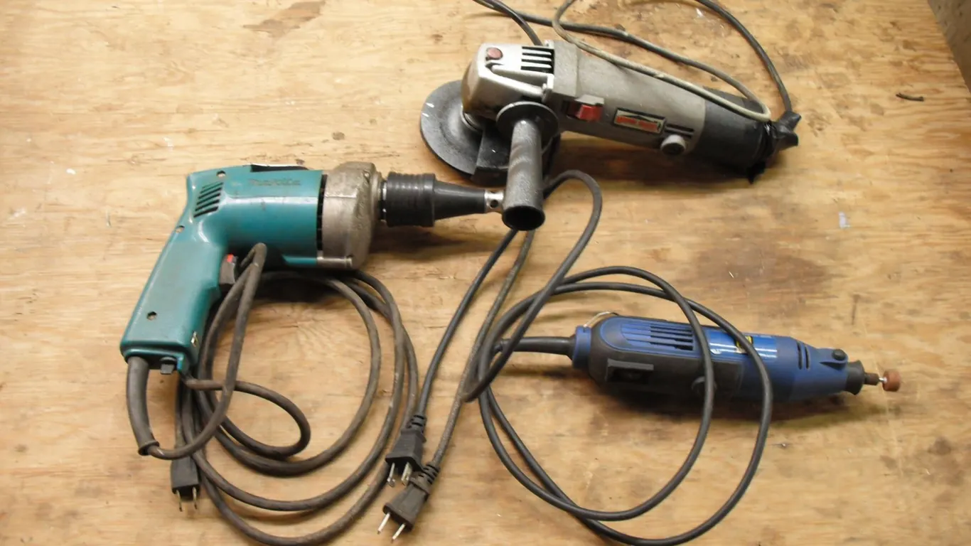 dremel, angle grinder and drywall drill