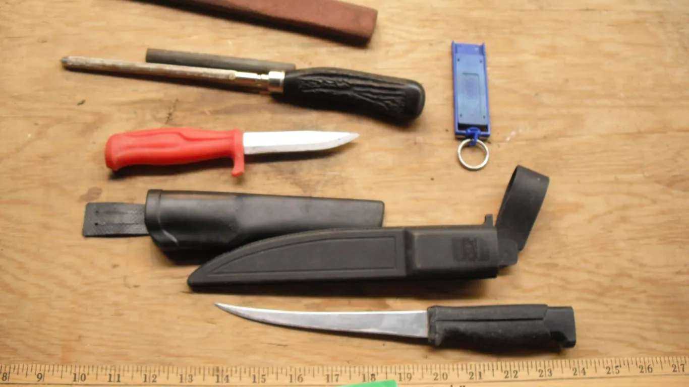 2 filet knives (1 is Mora Sweden) & knife sharpener