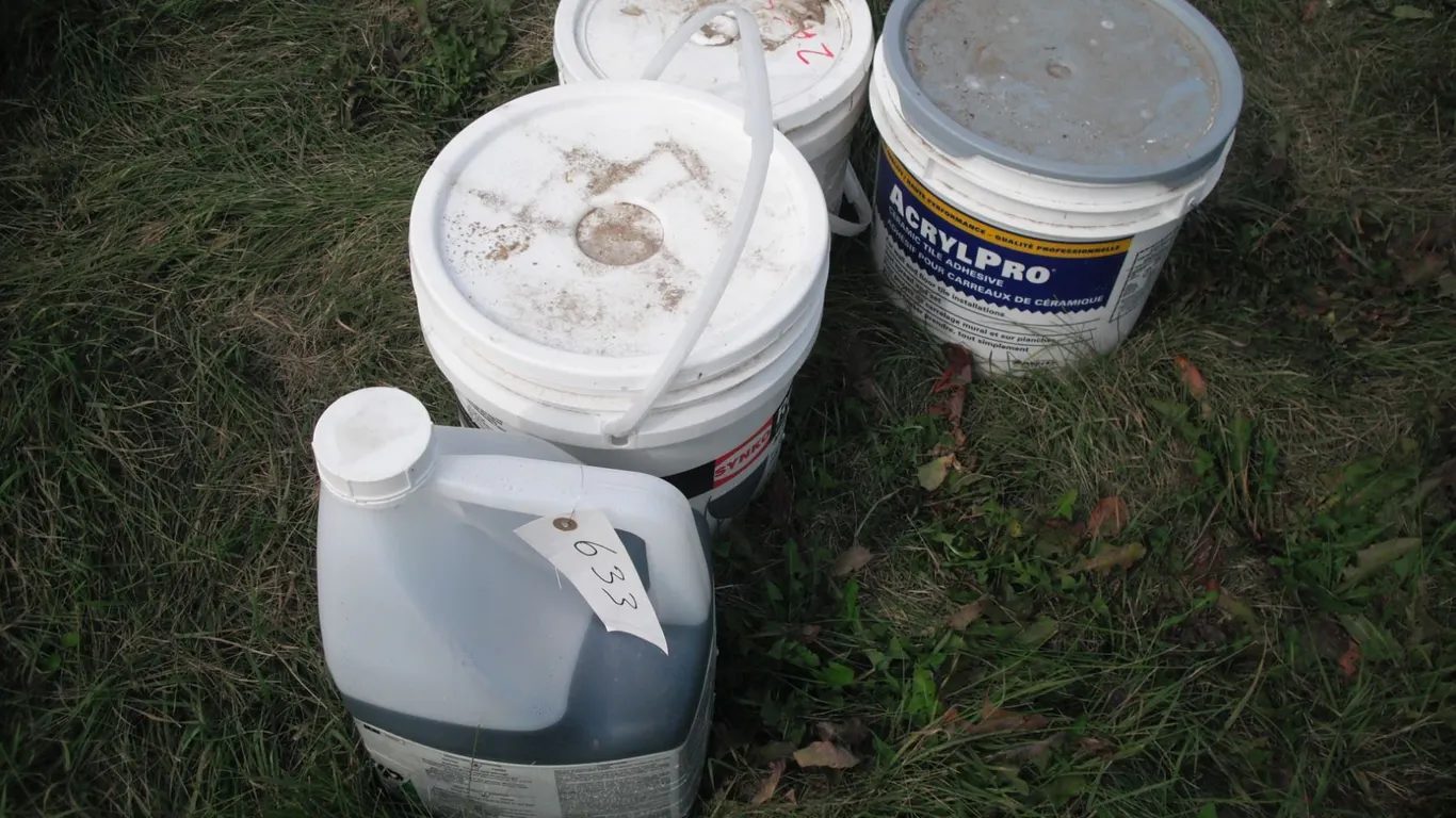 3 partial containers - roundup, drywall filler, ceramic tile adhesive, vinyl deck adhesive