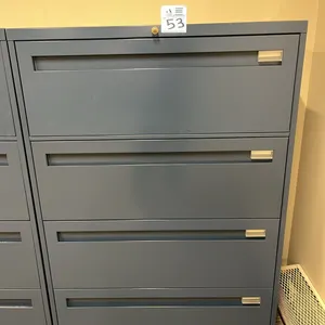 horizontal 4-drawer metal filing cabinet 36”x18”x53”, has key