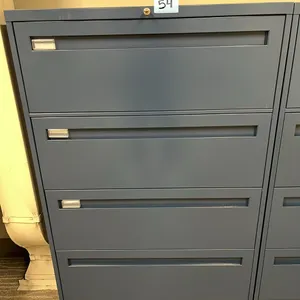 horizontal 4-drawer metal filing cabinet 36”x18”x53”, has key