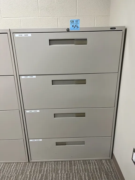 Global horizontal 4-drawer metal filing cabinet 36”x18”x54”, no key