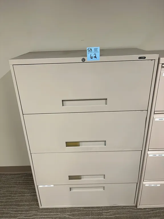 Global horizontal 4-drawer metal filing cabinet 36”x18”x54”, no key