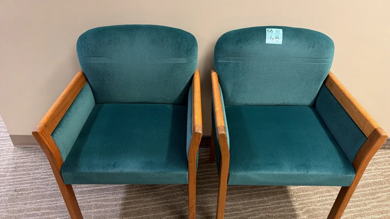 2 Green Velour Armchairs