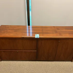 office credenza with 2 filing cabinet drawers and 2-door cupboard, 71.5”x20”x29.5”, matches lot 73