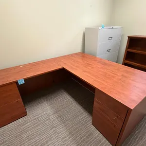 L-Shaped Executive Office Desk with Pedestal Drawers – Cherry Finish, 7’ long on left x 6’ long on right