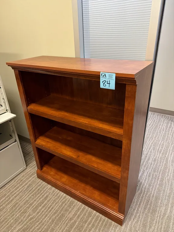Traditional Wood 3-Shelf Bookcase, cherry finish, 44” tall x 35.5” wide x 14” deep