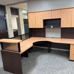CWI (Creative Wood Interiors) U-Shaped Executive Workstation with Overhead Cabinets & Curved Return, Saskatchewan Made – Circa 2006, 96”x88”