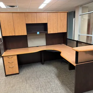CWI (Creative Wood Interiors) U-Shaped Executive Workstation with Overhead Cabinets & Curved Return, Saskatchewan Made – Circa 2006, 96”x88”