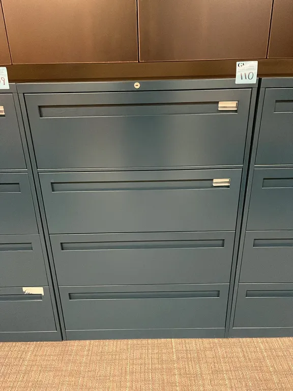 Steelcase blue horizontal 4-drawer metal filing cabinet 36”x18”x53”, no key