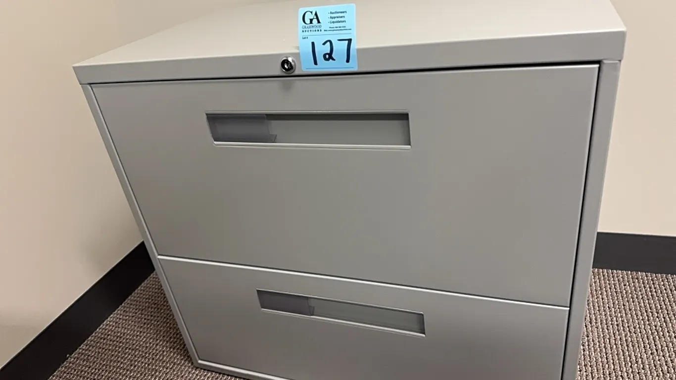 2 drawer horizontal metal filing cabinet, 30” wide x 18” deep x 27” tall