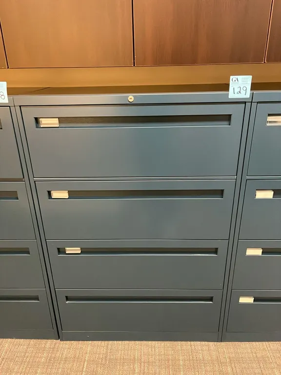 Steelcase blue horizontal 4-drawer metal filing cabinet 36”x18”x53”, no key