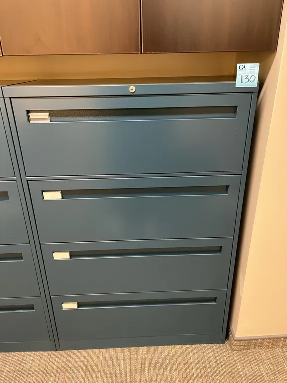 Steelcase blue horizontal 4-drawer metal filing cabinet 36”x18”x53”, no key