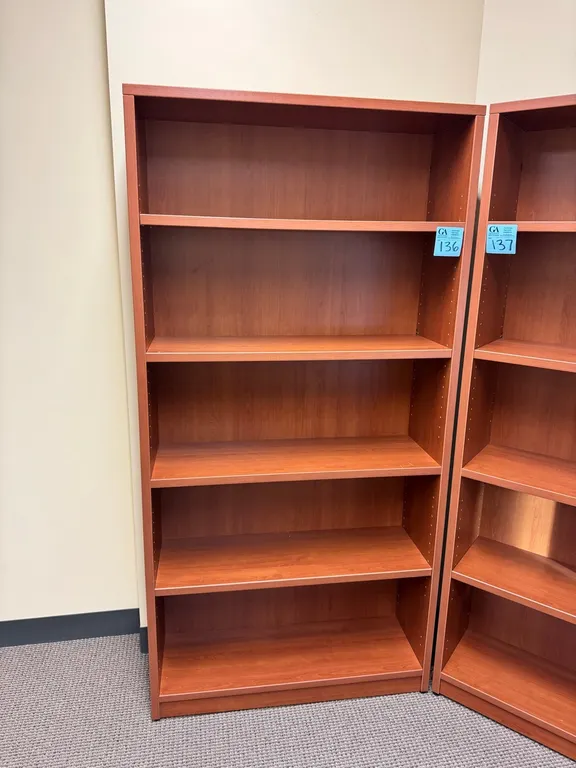 5-Shelf Office Bookcase, 6’ x 3’ x 1’, cherry finish