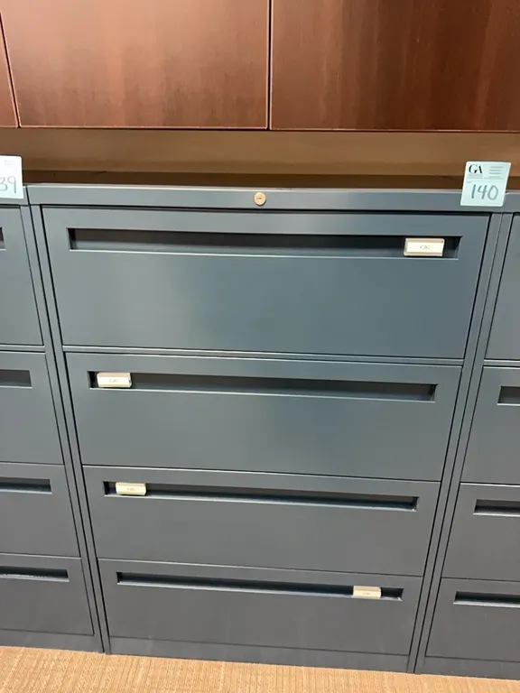 Steelcase blue horizontal 4-drawer metal filing cabinet 36”x18”x53”, no key