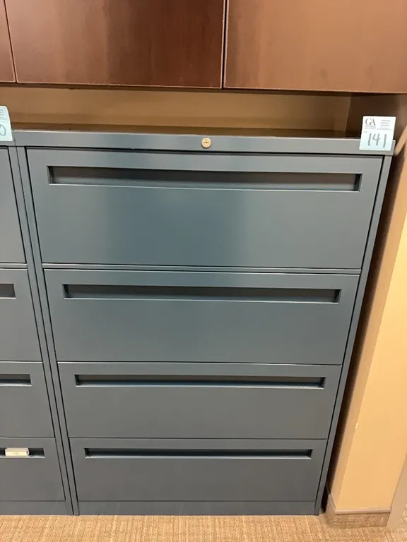 Steelcase blue horizontal 4-drawer metal filing cabinet 36”x18”x53”, no key