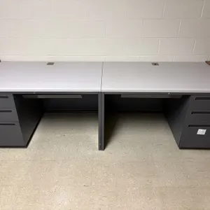 (3) Two Tiered Grey Desks