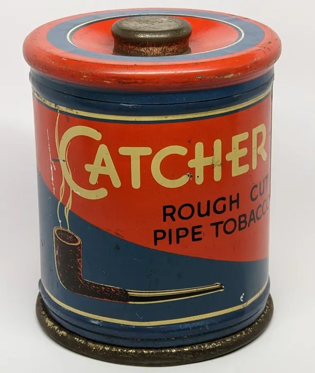 TIN LITHO CAN CATCHER ROUGH CUT PIPE TOBACCO LOUISVILLE KENTUCKY