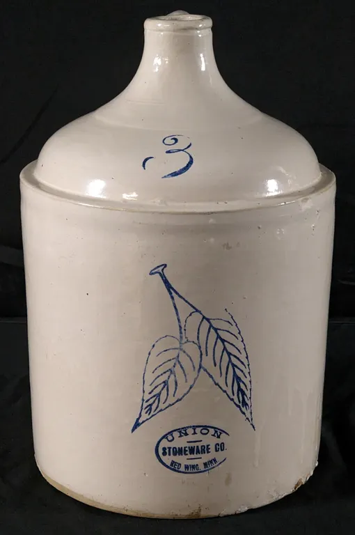 3 GAL RED WING STONEWARE MINNESOTA BOTTOM SIGNED BIRCHLEAF CROCK JUG