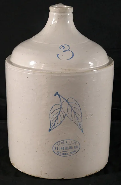 3 GAL RED WING STONEWARE MINNESOTA BOTTOM SIGNED BIRCHLEAF CROCK JUG