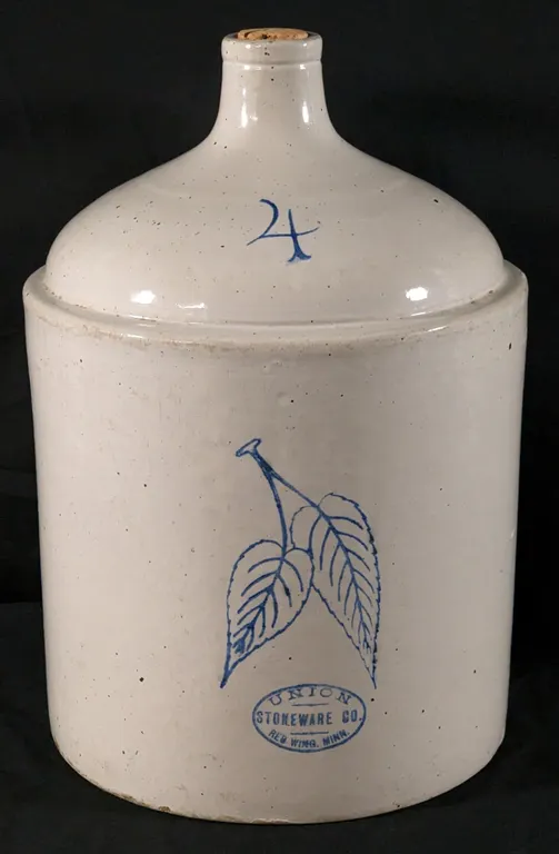 4 GAL RED WING STONEWARE MINNESOTA BOTTOM SIGNED BIRCHLEAF CROCK JUG