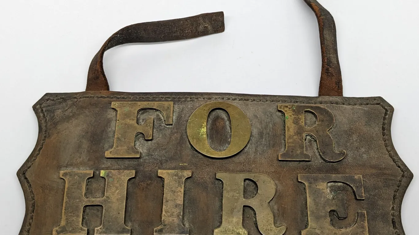 RARE LEATHER LICENSE PLATE "FOR HIRE"